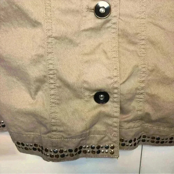 Lane Bryant Khaki Twill Jacket Size 28 Gold Silver Studs Button Front - Picture 5 of 13